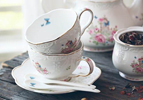 Jusalpha 16pcs Vintage Porcelain Flower Series Tea Set with Teapot Warmer - Image 7