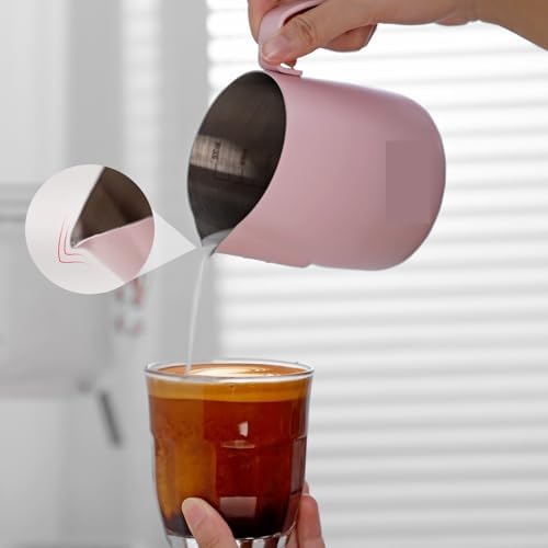 Milk Frothing Pitcher Milk Frothing Pitcher - Pink Espresso Steaming 25oz/750ML, Stainless Steel Coffee Cup - Image 5
