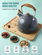 Tea Kettle, BELANKO 85 OZ / 2.5 Liter Whistling Tea Kettle, Tea Pots for Stove Top Food Grade Stainless Steel with Wood Pattern Folding Handle, Loud Whistle Kettle for Tea, Coffee, Milk - Gray - Image 2