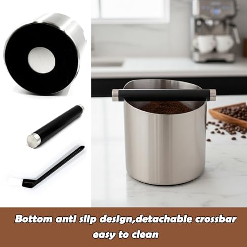 Espresso Knock Box Set, 67oz Stainless Steel Coffee Knock Box with Removable Knock Bar, Anti-Slip Rubber Base, Espresso Accessories Kit with Cleaning Brush & 2-in-1 Coffee Scoop - Image 5