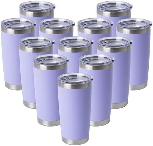 HASLE OUTFITTERS 20oz Stainless Steel Tumblers Bulk, Insulated Travel Cup with Lid, Double Wall Vacuum Coffee Mug for Cold & Hot Drinks 12 Pack, Light Purple by HASLEOUTFITTERS