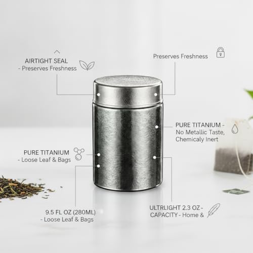Pure Titanium Tea Canister, Metal Food Storage Container for Loose Leaf Tea and Tea Bags, 9.5 fl oz Jar for Home or Travel (1 PC) - Image 4