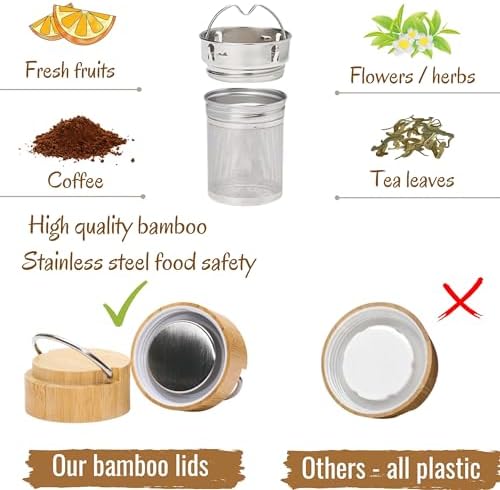 Bamboo Water Bottle Insulated Tea Tumbler for Men Birthday Gift, Women Travel Tea Set with Diffuser for Loose Tea Leaves, Stainless Steel Leak Proof Gift for Mom (15 oz) - Image 6