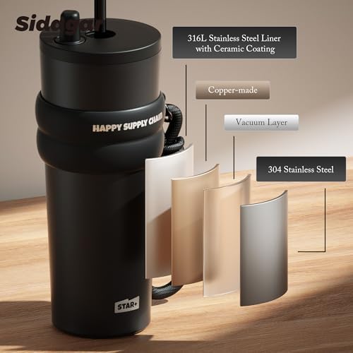 SDGA+ 24 oz Stainless Steel Tumbler with Lid and Straw, Insulated Water Bottle Leak Proof for Hot and Cold, Portable Travel Coffee Mug, Reusable Coffee Cup for Women, Black - Image 7