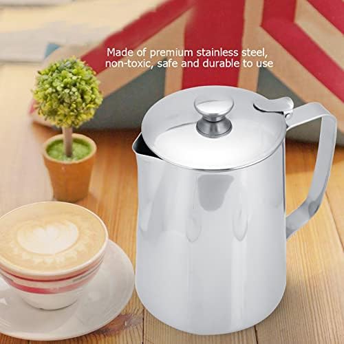 Stainless Steel Pitcher, 350ml Milk Pitcher with Lid，Stainless Steel Coffee Cup Mug Milk Frothing Jug for Latte Coffee Art for Office Kitchen (4.13in Height) (Pack of 2) - Image 4