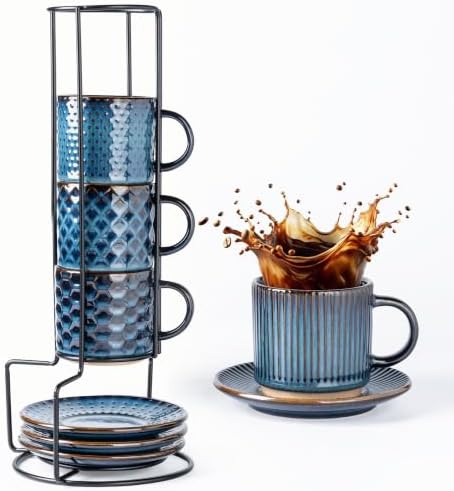 GBhome 6 OZ Coffee Mugs with Saucer and Stand, Ceramic Espresso Coffee Cup by GBhome