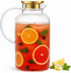 100oz / 3L Circular Glass Pitcher with Lid, Vertical Striped Circular Pitcher with Handle,Golden Teapot Lid, Extra Large Capacity, Heat Resistant Material, Ideal for Hot and Cold Beverages by Unknown