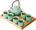Japanese Tea Set for Adults, Japanese Gongfu Tea Set with 1 Teapot (23.5oz/700ml), 6 Tea Cups(4oz/120ml), Tea Tray & Stainless Infuser, Japanese Teapot Set Tea Gift Set (Kiln Mint Green) by REOWONU