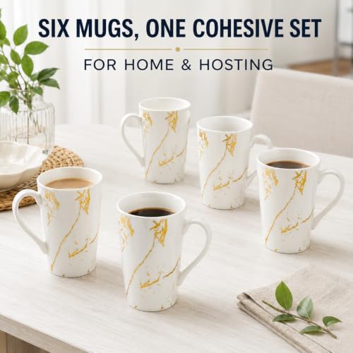 White Gold Marble Coffee Mugs Set of 6, 12 oz Porcelain - Image 7