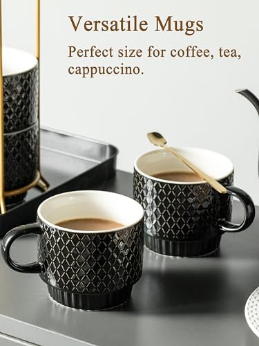 Gomakren Coffee Mugs Set of 4, 13oz Stackable Coffee Cups with Stand, Black - Image 6
