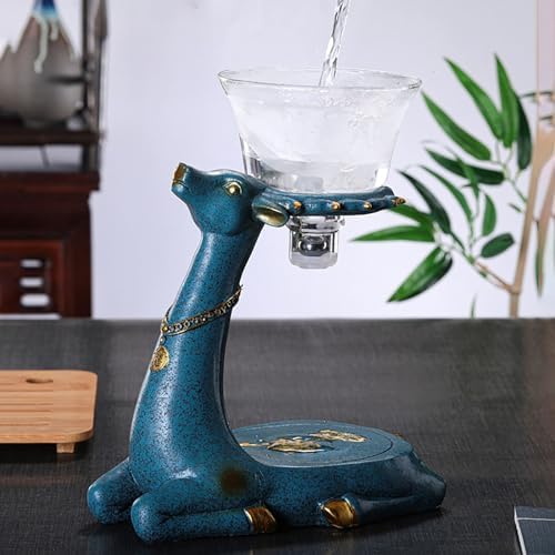YUDIZWS Lazy Kungfu Drip Teapot,Heat Resistant Tea Set,Sturdy High Borosilicate Glass Teapot,Magnetic Water Diversion Semi-Automatic Teapot Set Magic Tea Set, Blue Deer Tea Set - Image 6