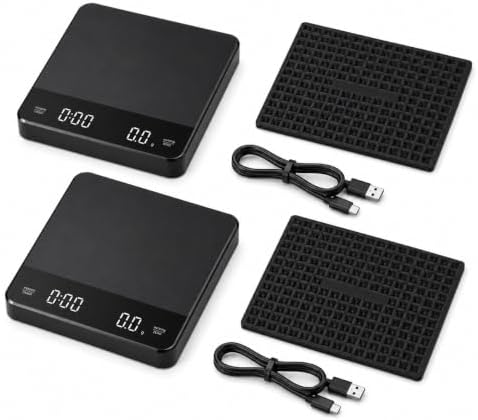 Digital Coffee Scale with Timer, 3kg/0.1g Rechargeable Espresso Scale with Silicone Mat, USB-C Kitchen Scale with Tare, Dual Display, g/oz/ml for Pour Over, Matcha and Baking (2, Black) by Unknown