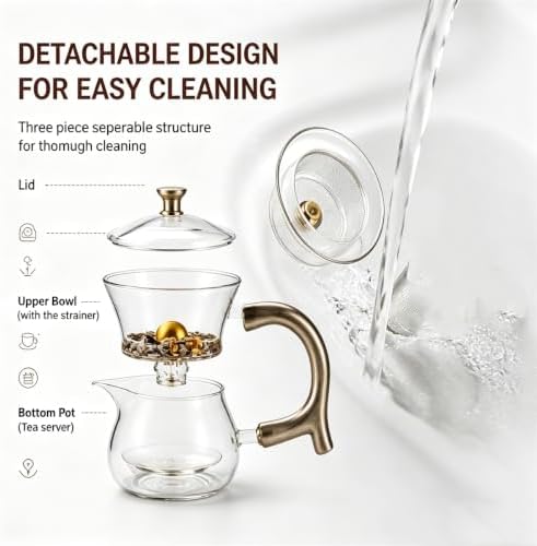 Magnetic Ball Tea Pot, Magnetic Ball Teapot, Lazy Tea Set, Heat Resistant Semi Automatic Drip Rotating with Infuser Magnetic Teapot Set for Gongfu Tea Making Ideal, Gift Set for Adults (A) - Image 6