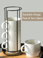 Gomakren Stackable 13oz Coffee Mugs Set of 4 with Stand & Spoons & Ceramic Pour Over Coffee Dripper, 3-Hole Cone Brewer - Image 3