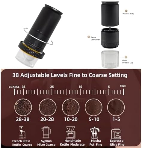 Portable Electric Coffee Grider with 40 Adjustable Levels Fine to Coarse Setting, Ceramic Conical Burr, for Home, Office, Travel, Camping, 1800mAH Rechargeable (black A, ceramic burr) - Image 5