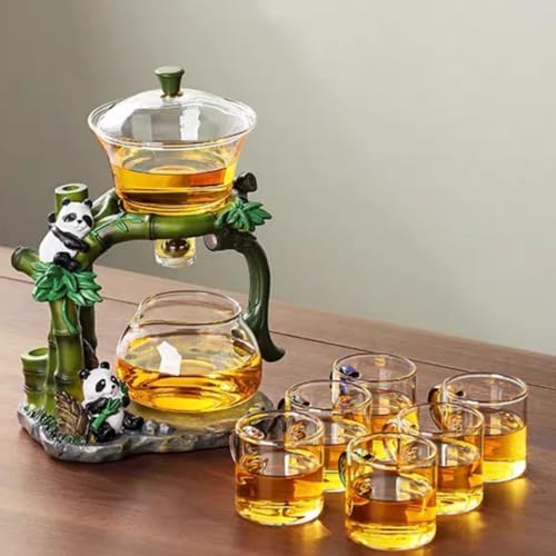 Chinese Gongfu Tea Set Magnetic Glass Teapot with Infuser,6 cups,Semi Automatic Design for Loose Leaf Tea (3 cups/layer, 2 layers, 6) - Image 2