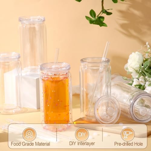 Willinglong 10 Pack 16 oz Snow Globe Cups Wall Double Acrylic Lid Straw - Image 4