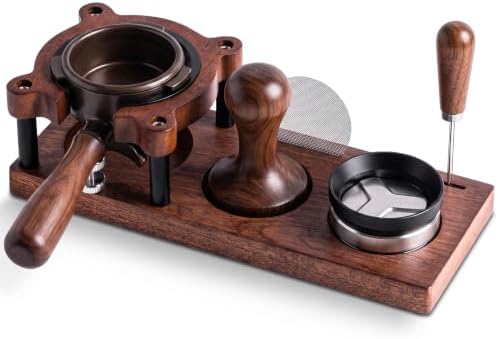 Espresso Tamping Station - Adjustable Portafilter Holder & Tamper Stand, Premium Wooden Coffee Organizer with Silicone Protection, Professional Barista Accessories for Home Cafe by Unknown