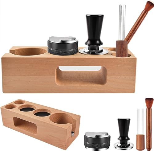 Espresso Accessories Kit 5-PCS Including Wooden Portafilter Station Organizer | 58MM Coffee Distributor | 58MM Tamper Press | WDT Stirrer Needle | Coffee Mat Brush, Multipurpose Espresso Tools by Unknown