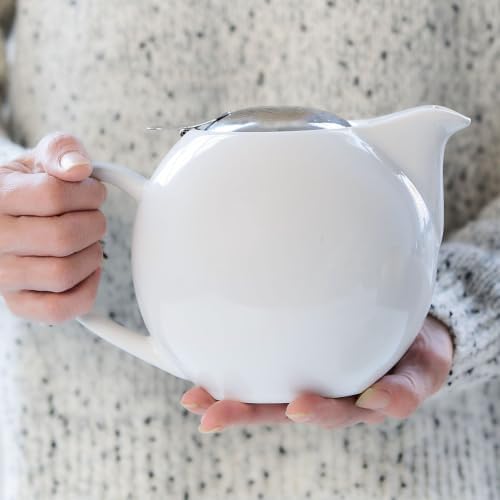 Zero Japan 34 oz Ceramic Teapot with Infuser for Loose Tea - Smooth-Pour Spout, Dishwasher Safe Large Ceramic Loose Leaf Tea Pot (Stainless Steel Infuser & Lid Removable), White - Image 4