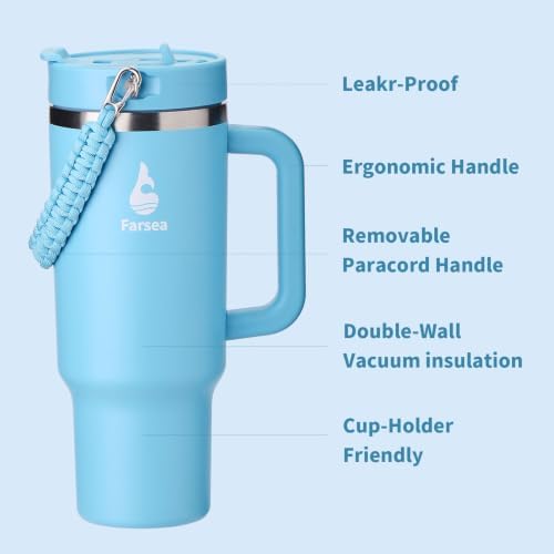 Farsea 40oz Insulated Stainless Steel Travel Tumbler with Handle & Straw - Image 3