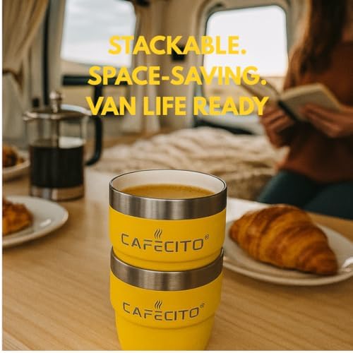 CAFECITO® 4 oz Stackable Espresso Cups – Set of 2 – Miami Yellow | Vacuum Insulated Stainless Steel – Double Wall Coffee Cups for Espresso & Cortadito – Giftable, Durable & Stackable Design - Image 5