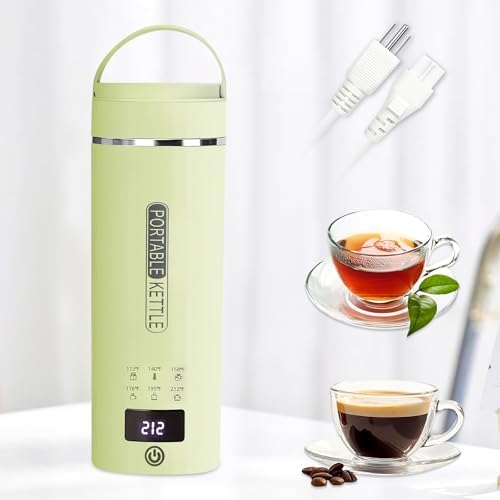 Green Travel Electric Kettle with LCD Display, 6 Temperature Settings, 450ml / 15.2oz, 304 Stainless Steel, Auto Shut-Off and Dry Boil Protection, Compact and Portable Electric Kettle by Daoseolo