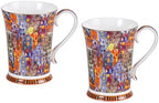 KAMMAK Bone China Coffee Mugs, 9.4oz Floral Tea Cups with Handle, Set of 2 by KAMMAK