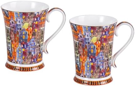KAMMAK Bone China Coffee Mugs, 9.4oz Floral Tea Cups with Handle, Set of 2 by KAMMAK