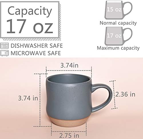 Bosmarlin Large Stoneware Speckled Coffee Mugs Set of 2, Big Tea Cup, 17 Oz, Dishwasher and Microwave Safe (Blue, 2) - Image 2