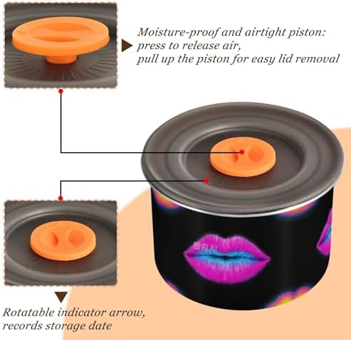 Colorful Fluorescent Neon Lips Designed Lid Storage Containers Stainless Steel Containers For Pantry Stackable Push Button Dry Food Canisters - Image 4