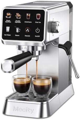 Mecity 20 Bar Espresso Machine with Milk Frother, Touchscreen Coffee Maker for Espresso, Americano & Over Ice Coffee, Compact Stainless Steel Latte & Cappuccino Maker by Mecity