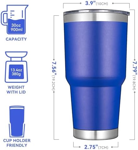 DOMICARE 30oz Tumbler Bulk with Lid and Straw, Double Wall Travel Coffee Mug, Insulated Vacuum Stainless Steel Tumblers, Powder Coated Tumbler Cup (Dark Blue, 8) - Image 3