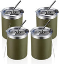 MEWAY 12 oz Lowball, Tumbler Stainless Steel Double Wall Vacuum Insulated Mug with Straw and Lid, Cleaning Brush ，Durable Powder Coated Insulated Coffee Cup for Cold & Hot Drinks (Army Green,4 pack) by MEWAY