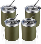 MEWAY 12 oz Lowball, Tumbler Stainless Steel Double Wall Vacuum Insulated Mug with Straw and Lid, Cleaning Brush ，Durable Powder Coated Insulated Coffee Cup for Cold & Hot Drinks (Army Green,4 pack) by MEWAY