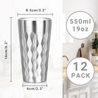 Stainless Steel Drinking Glasses, 19 oz Insulated Tumbler, 12 Pack Double Wall Unbreakable Stackable Water Tumblers Premium Insulated Metal Cup for Travel Camping Home Outdoor Gifts - Image 2