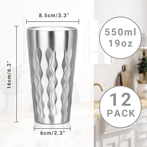 Stainless Steel Drinking Glasses, 19 oz Insulated Tumbler, 12 Pack Double Wall Unbreakable Stackable Water Tumblers Premium Insulated Metal Cup for Travel Camping Home Outdoor Gifts - Image 2