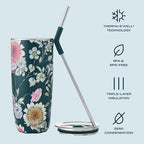 S'well Stainless Steel Tumbler with Straw and Slide-Open Lid, 24oz, Midnight Botanical Triple Layered Vacuum Insulated Containers Keeps Drinks Cold for 18 Hours and Hot for 5, BPA Free - Image 3
