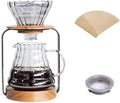 Borosilicate Glass Pour Over Coffee Set – 20oz Carafe with Lid, Solid Wood Base, Stainless Steel Stand, 40 Unbleached Filters, Microwave & Dishwasher Safe – Gift for Coffee Lovers by Unknown