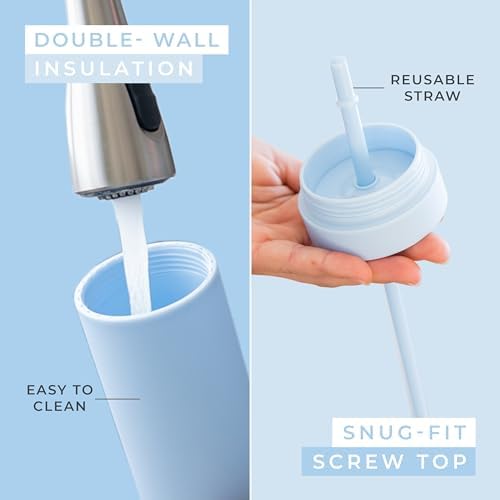 STRATA CUPS Periwinkle Skinny Tumblers with Lids and Straws (12 pack) - 16oz Double Wall Acrylic Tumbler, Tall Matte Skinny Tumblers, Bulk with Free Straw Cleaner, Reusable Cups - Image 3