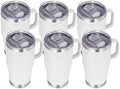 VEGOND 20 oz Tumbler Bulk with Handle Lid and Straw, Stainless Steel Insulated Travel Coffee Mug Set, Spill Proof Double Wall Metal Tumblers Cups, White 6 Pack by VEGOND