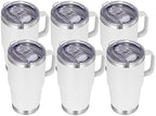 VEGOND 20 oz Tumbler Bulk with Handle Lid and Straw, Stainless Steel Insulated Travel Coffee Mug Set, Spill Proof Double Wall Metal Tumblers Cups, White 6 Pack by VEGOND