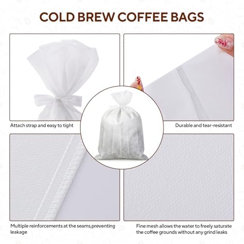 60PCS Commercial Cold Brew Coffee Bags with Drawstring, 20" X 20" Disposable Coffee Filters for 5 Gallon Buckets and Commercial Model Cold Brew Coffee Makers - Image 4