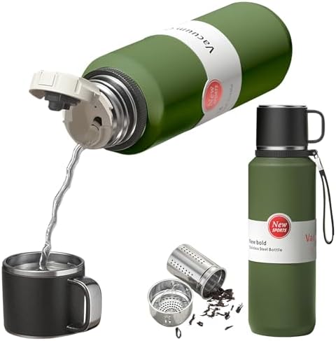 Stainless Steel Insulated Tea Infuser Bottle, Vacuum Insulated Water Bottle, Tea Tumbler with Separate Tea Compartment, 24-Hrs Insulation Commute Travel (Green,32oz/1000ml) by GENDLTHIJ