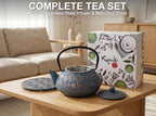 40 Oz Blue Maple Leaf Cast Iron Teapot, Enamel Interior, Infuser & Trivet - Image 3