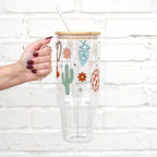 Sip-Sip Hooray! Western Disco Daisy 40oz Glass Tumbler with Lid and Straw, Floral Cowgirl Cup Gift for Women - Image 2