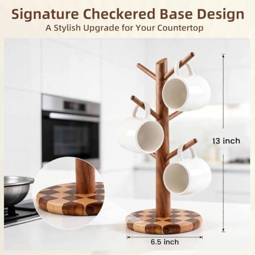 Natural Wood Mug Holder for Counter Top, Acacia Wood Coffee Mug Tree - Image 2