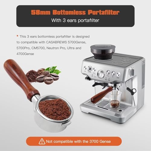 New 58mm Bottomless Portafilter with 3 Ears, Professional Espresso Portafilter with Filter Basket and Puck Screen, Compatible for CASABREWS Ultra/5700 Series/4700Gense/Neutron Pro - Image 4