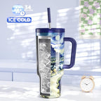 Meoky 40 oz Tumbler with Handle and Straw: Stainless Steel Insulated Tumbler with Lid and Straw - 100% Leak Proof Tumbler for Car Cup Holders - Travelers Commuters Workers, Pathway - Image 2