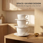 Elegant Ribbed Ceramic Cup and Saucer Set, White, 3 Sizes - Image 4